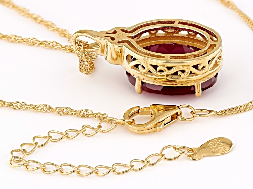 10.80ct Lab Ruby with 0.04ctw Red Diamonds 18k Yellow Gold over Sterling Silver Pendant with Chain