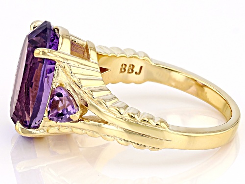 4.57ctw Amethyst 18k Yellow Gold Over Sterling Silver Ring - Size 8