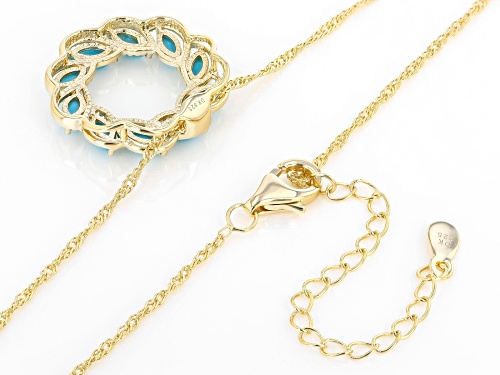 5x2.5mm Sleeping Beauty Turquoise 18k Yellow Gold Over Sterling Silver Pendant With Chain