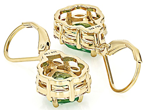 7.00ctw Lab 'Green Spinel With 1.16ctw Lab White Sapphire 18k Yellow Gold Over Silver Earrings