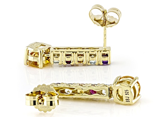 2.51ctw Multi Gemstone 18k Yellow Gold Ove Sterling Silver Earrings