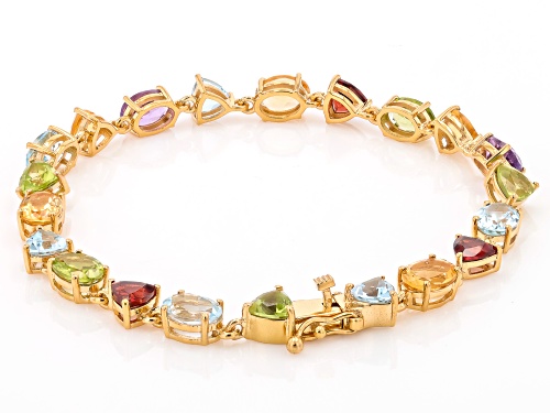 11.70ctw Multi Gemstone 18k Yellow Gold Over Sterling Silver Bracelet - Size 7.25