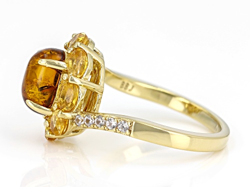 0.78ct Amber & 1.26ctw Citrine With 0.20ctw White Zircon 18k Yellow Gold Over Sterling Silver Ring - Size 9