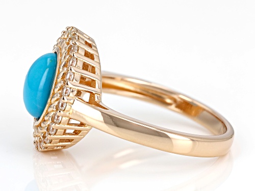 8x6mm Sleeping Beauty Turquoise With 0.46ctw White Zircon 18k Rose Gold Over Sterling Silver Ring - Size 7
