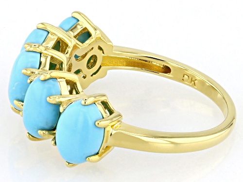7x5mm Kingman Turquoise 18k Yellow Gold Over Sterling Silver Ring - Size 7