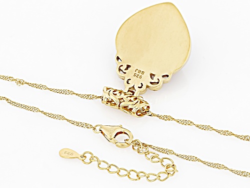 20mm Amber With 4mm Rainbow Moonstone 18k Yellow Gold Over Sterling Silver Pendant With Chain