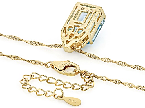 6.40ct Sky Blue Topaz, 0.10ctw White Zircon 18k Yellow Gold Over Sterling Silver Pendant With Chain