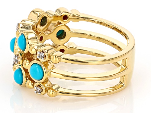 3mm Sleeping Beauty Turquoise With 0.05ctw White Zircon 18k Yellow Gold Over Sterling Silver Ring - Size 6