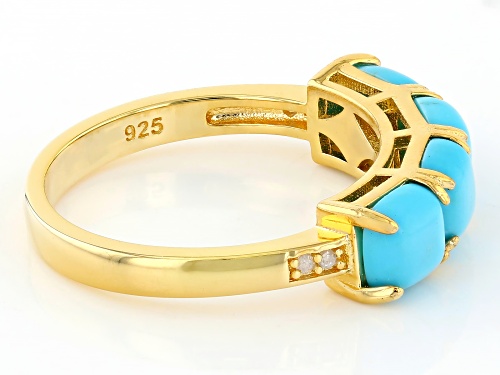 5mm Sleeping Beauty Turquoise With 0.02ctw White Diamond 18k Yellow Gold Over Sterling Silver Ring - Size 10