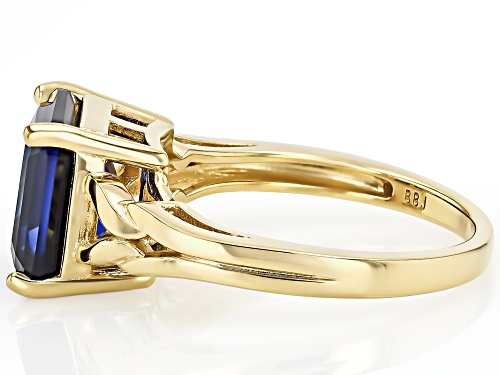 5.57ct Asscher Cut Lab Created Blue Sapphire 18k Yellow Gold Over Sterling Silver Ring - Size 10