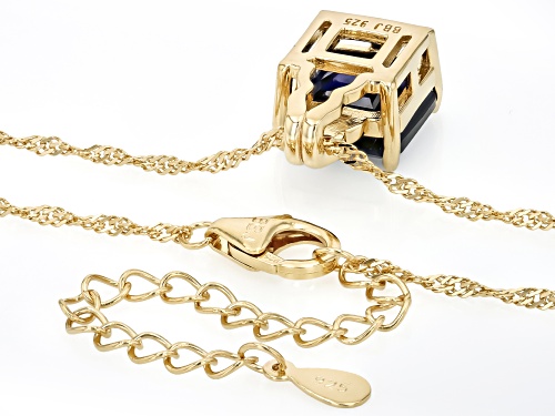 5.57ct Asscher Cut Lab Created Blue Sapphire 18k Yellow Gold Over Sterling Silver Pendant With Chain