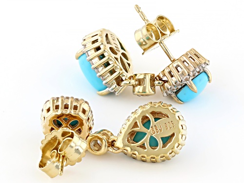 Sleeping Beauty Turquoise with 0.71ctw White Zircon 18k Yellow Gold Over Sterling Silver Earrings