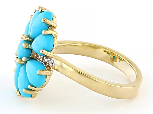 Sleeping Beauty Turquoise With 0.02ctw Diamond Accent 18k Yellow Gold Over Silver Flower Ring - Size 8
