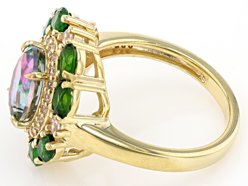 2.36ctw Multi-Color Quartz, Chrome Diopside, White Zircon 18k Yellow Gold Over Sterling Silver Ring - Size 8