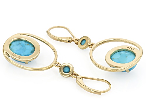 12x10mm Oval And 4mm Round Turquoise 18k Yellow Gold Over Sterling Silver Earrings