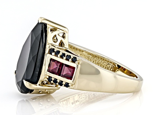 6.88ctw Black Spinel With 0.68ctw Rhodolite 18k Yellow Gold Over Sterling Silver Ring - Size 7