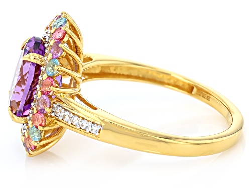 2.91ctw Canela Amethyst, Pink & Blue Topaz, White Zircon 18k Yellow Gold Over Sterling Silver Ring - Size 8