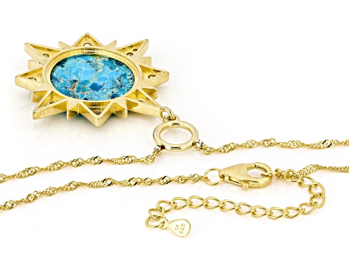 20mm Turquoise With 0.61ctw White Zircon 18k Yellow Gold Over Sterling Silver Necklace - Size 18