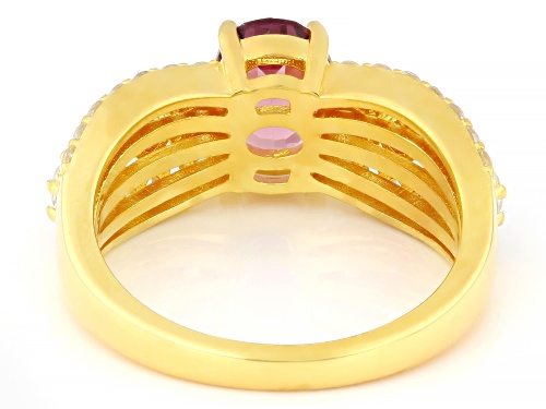 1.70ctw Grape Color Garnet with 0.17ctw Rhodolite & 0.63ctw White Zircon 18K Gold Over Silver Ring - Size 8