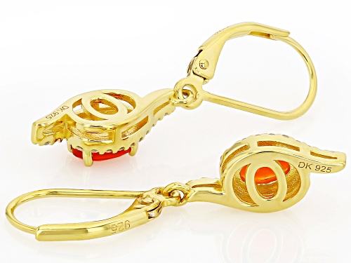 0.44ctw Fire Opal with 0.31ctw White Zircon 18K Yellow Gold Over Sterling Silver Earrings