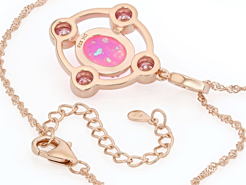 10x8mm Ethiopian Opal, 0.78tw Moissanite Fire®  18K Rose Gold Over Sterling Silver Pendant W/Chain