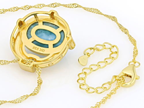 16x12mm Larimar With 0.10ctw White Zircon 18K Yellow Gold Over Sterling Silver Pendant With Chain