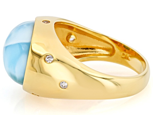 16x12mm Larimar With 0.14ctw White Zircon 18K Yellow Gold Over Sterling Silver Ring - Size 7