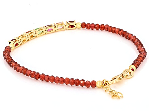 10.97ctw Multi Garnet 18K Yellow Gold Over Sterling Silver Beaded Bracelet - Size 7.25