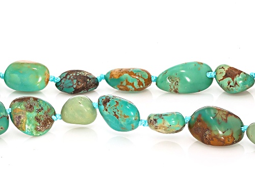 10x8mm Nugget Kingman Turquoise 18k Yellow Gold Over Sterling Silver Station Necklace - Size 36