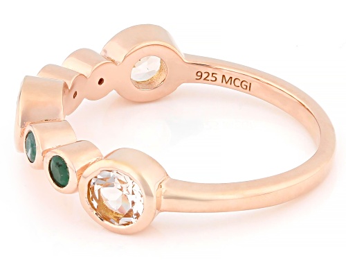 0.59ctw Round Peach Morganite With 0.14ctw Zambian Emerald 18k Rose Gold Over Silver Ring - Size 10