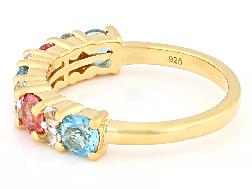 .77ctw Swiss Blue Topaz with 0.80ctw Pink & White Topaz 18k Yellow Gold Over Sterling Silver Ring - Size 8