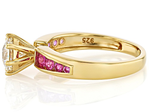 1.80ct Heptagon Strontium Titanate With 0.54ctw Lab Pink Sapphire 18k Yellow Gold Over Silver Ring - Size 10