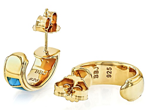 Inlay Turquoise 18k Yellow Gold Over Sterling Silver Earrings