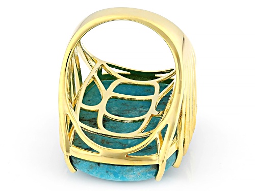 28x20mm Blue Kingman Turquoise 18k Yellow Gold Over Sterling Silver Ring - Size 6