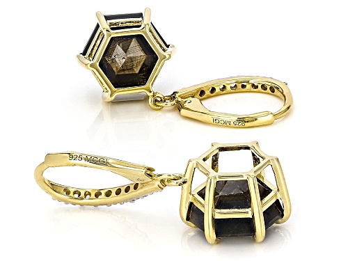 11.85ctw Golden Sheen Sapphire With 0.37ctw White Zircon 18k Yellow Over Sterling Silver Earrings