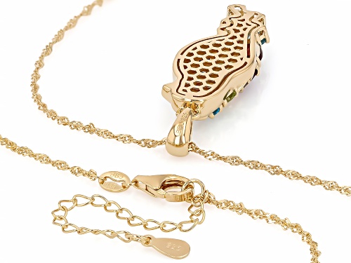 4.04ctw Multi-Gem 18k Yellow Gold Over Sterling Silver Bird Pendant With Chain