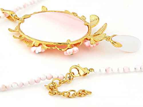 Conch Shell, Sleeping Beauty Turquoise & White Zircon 18k Yellow Gold Over Silver Pendant/Chain