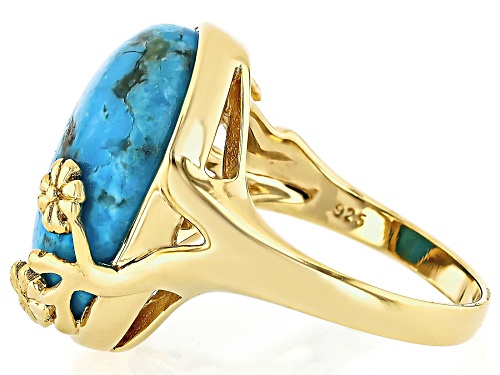 18x13mm Kingman Turquoise 18k Yellow Gold Over Sterling Silver Ring - Size 8
