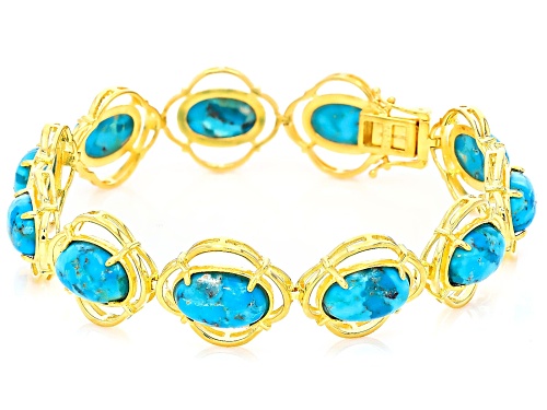12x8mm Blue Turquoise 18k Yellow Gold Over Sterling Silver Bracelet - Size 8