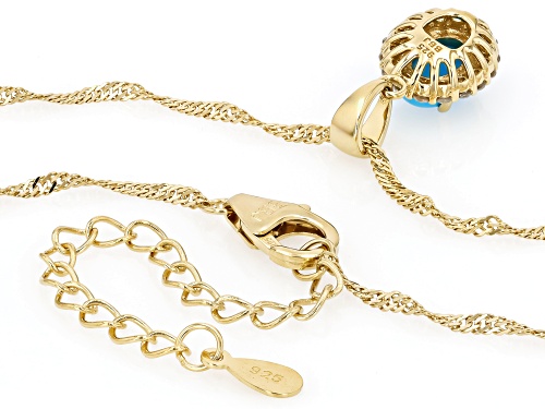 8x6mm Sleeping Beauty Turquoise With 0.30ctw White Zircon 18k Yellow Gold Over Silver Pendant Chain