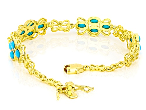 5x3mm Sleeping Beauty Turquoise 18k Yellow Gold Over Sterling Silver Bracelet - Size 8
