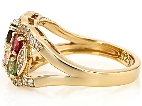 0.54ctw Multi Color Tourmaline With 0.43ctw White Zircon 18k Yellow Gold Over Sterling Silver Ring - Size 9