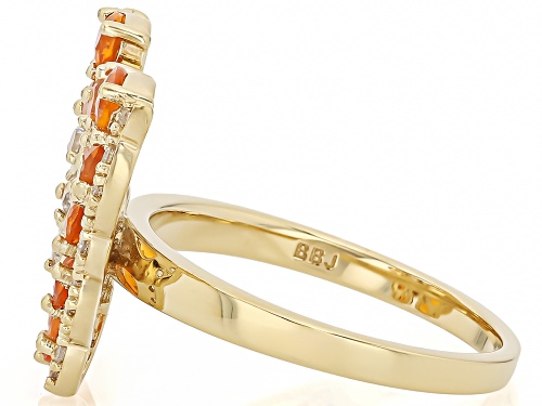 1.08ctw Fire Opal With 0.48ctw White Zircon 18k Yellow Gold Over Sterling Silver Butterfly Ring - Size 7