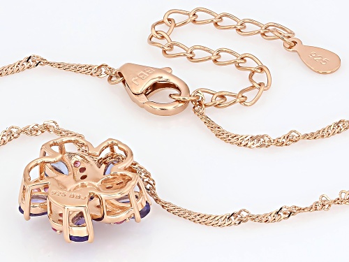 1.09ctw Tanzanite With 0.29ctw Lab Sapphire 18k Rose Gold Over Sterling Silver Pendant With Chain