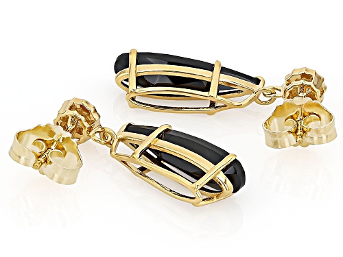 5.10ctw Black Spinel With 0.14ctw Moissanite Fire® 18k Yellow Gold Over Sterling Silver Earrings