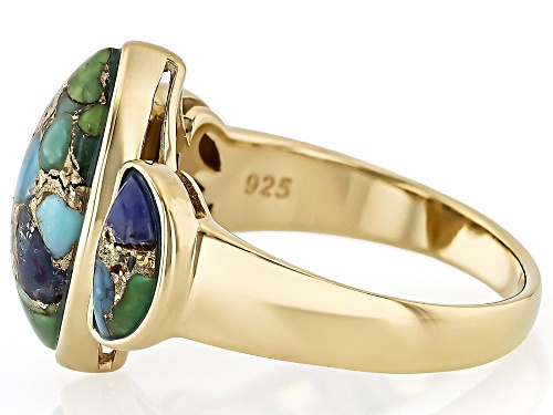 Mohave Multi Color Turquoise 18k Yellow Gold Over Sterling Silver Ring - Size 10