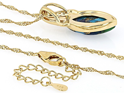 19x10mm Marquise Mohave Turquoise 18k Yellow Gold Over Sterling Silver Pendant With Chain