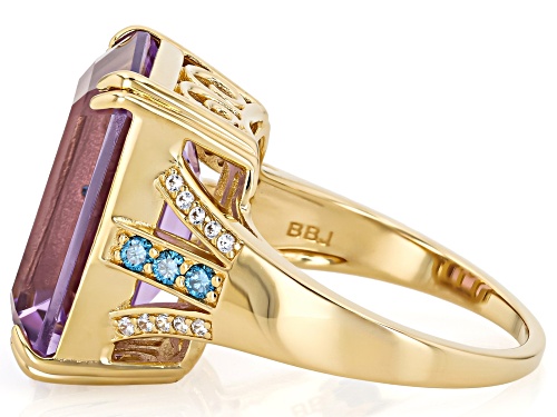 12.60ct Canela Amethyst with 0.28ctw Prazana® Lab-Grown Diamond & Zircon 18k Gold Over Silver Ring - Size 8