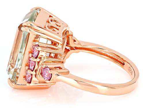 9.78ct Prasiolite With 0.68ctw Pink Moissanite Fire® 18k Rose Gold Over Sterling Silver Ring - Size 10