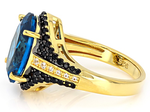 5.52ct Lab Blue Spinel With 0.59ctw Black Spinel & Lab White Sapphire 18K Gold Over Silver Ring - Size 9